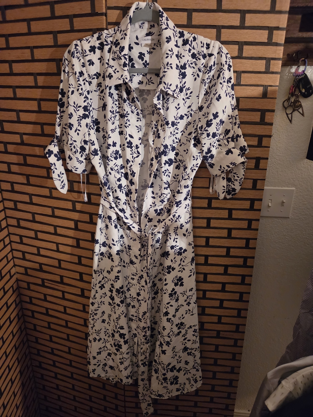 Calvin Klein White Dress with Navy Floral Print